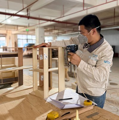 Custom woodwork assembly at Horace Home workshop