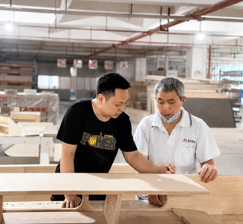 Custom woodwork quality inspection at Horace Home factory