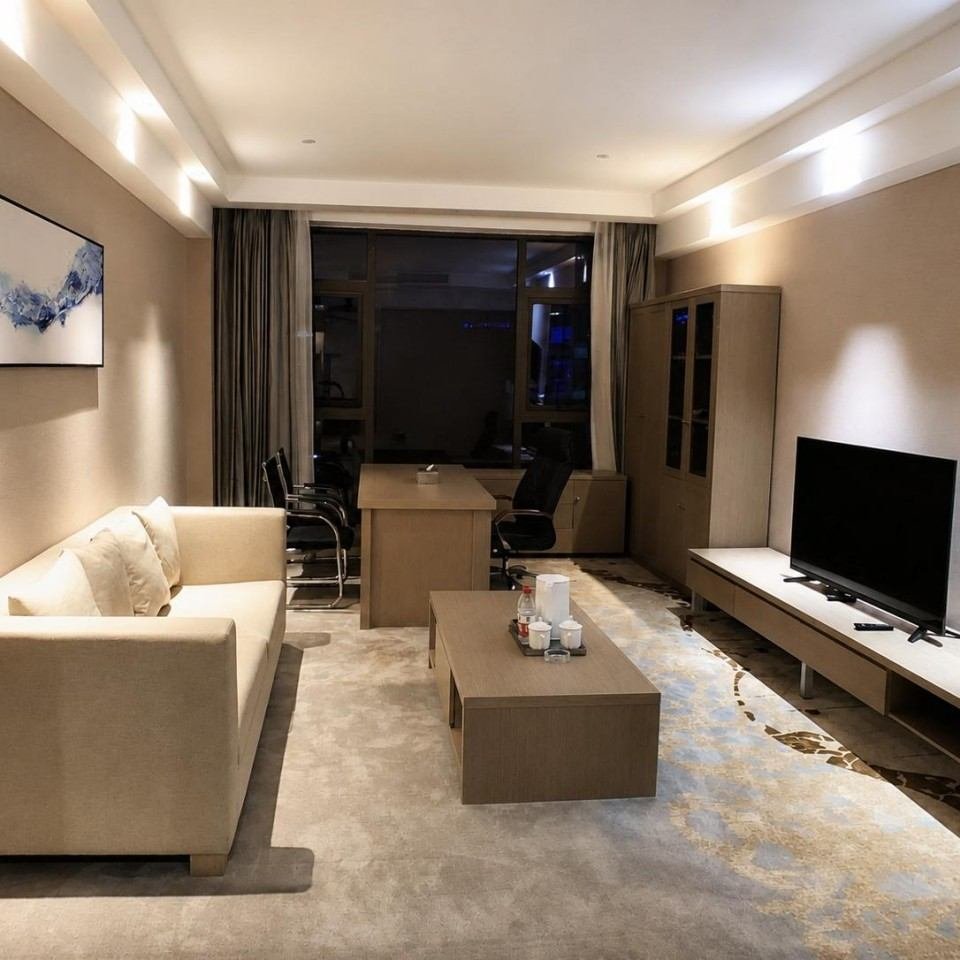 Xikelai Hotel guest room lounge area with TV cabinet