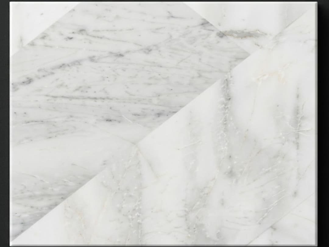 High-pressure laminate sample with white marble-look surface