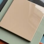 Lacquer finish samples with glossy solid color surfaces
