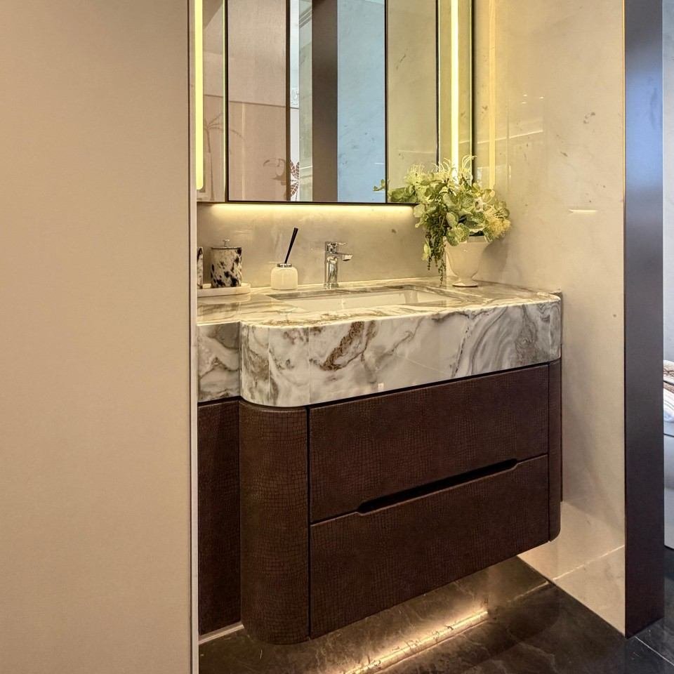 Lijia 02 showroom bathroom vanity with stone countertop