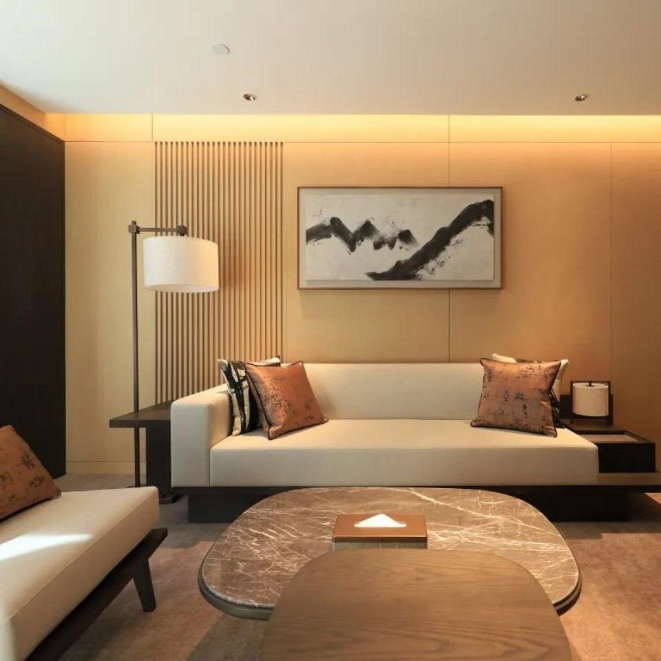 Namu Lake Resort Hotel lounge area with sofa and wall panel