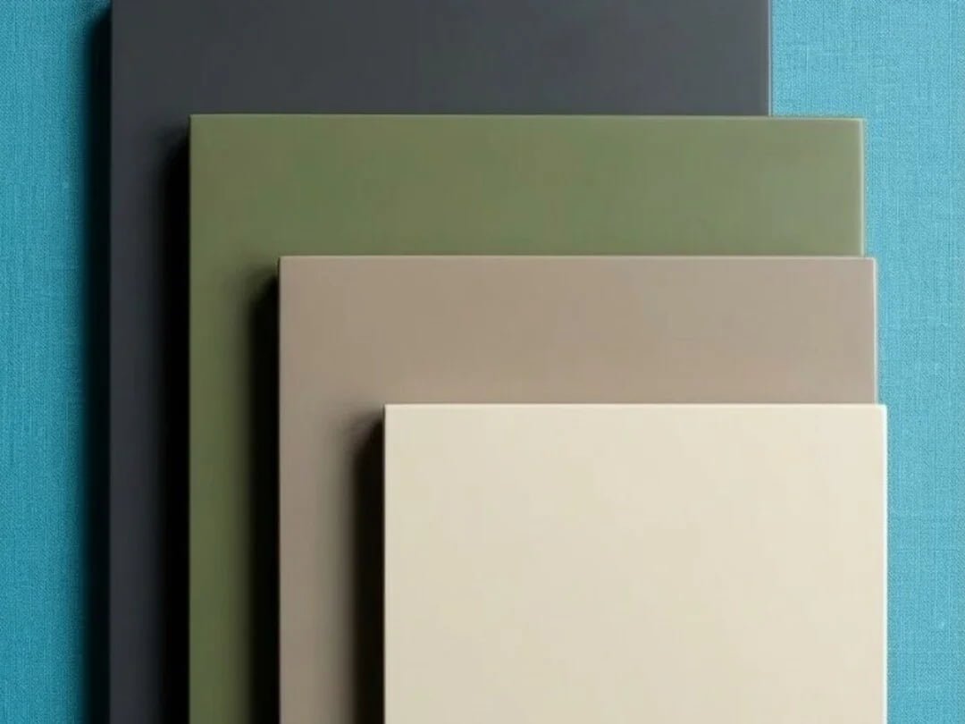 Opaque paint finish samples in solid color surfaces