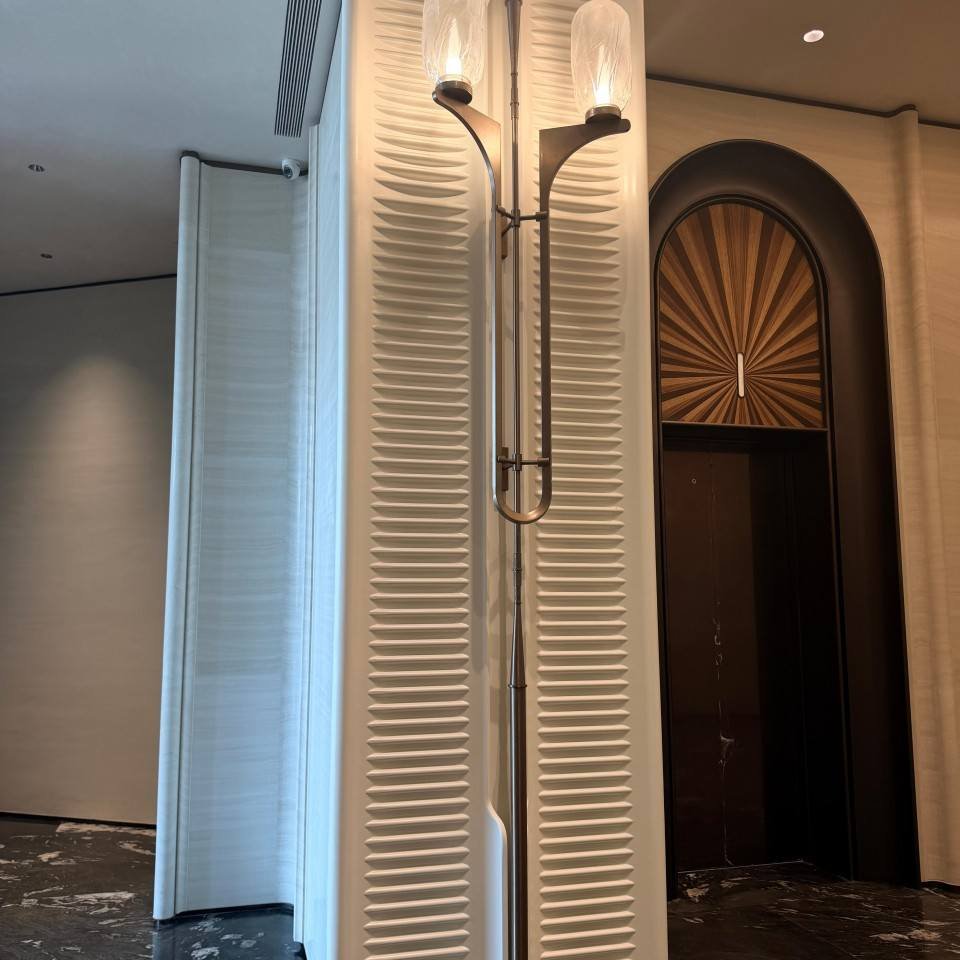 Lantingxu Sales Center screen partition detail with wall lighting