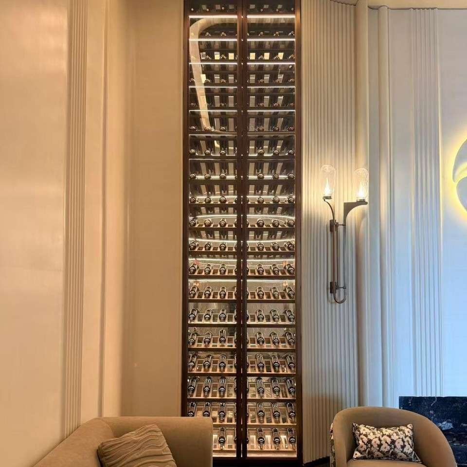 Lantingxu Sales Center wine cabinet detail with built-in display and wall lighting