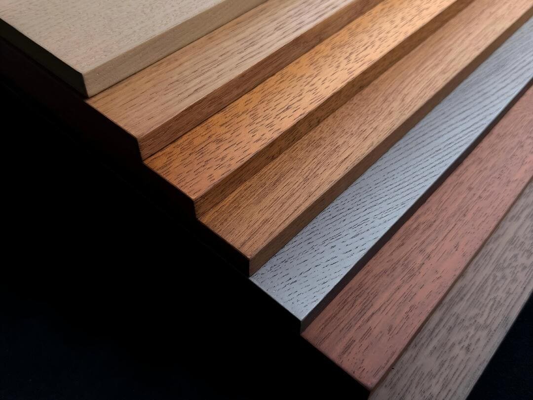 Wood veneer finish samples with a wood grain surfaces