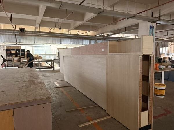 A 4200 mm custom-length plywood panel used in a real estate sales center project to reduce joints in decorative components.