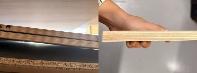 Comparison of plywood cut edges with orderly veneer layers, consistent thickness, and no obvious core voids