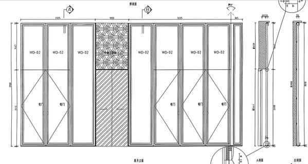 Shop drawing showing a 3.9 m high cabinet door used in an aluminum honeycomb panel project.