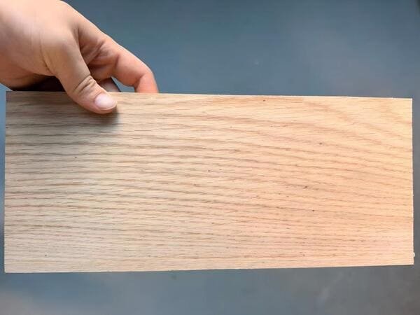 White oak veneer test sample used during the factory investigation of iron-tannin staining.